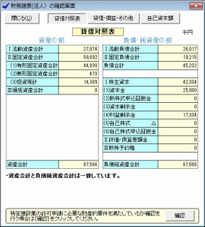 財務諸表の確認画面